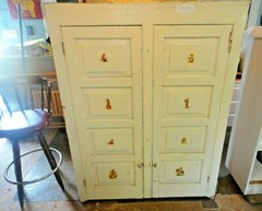 Antique BUILT IN PRIMITIVE PAINTED STEP BACK KITCHEN FARM CABINET TOP HUTCH VG