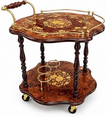 Italian Rosewood Marquetry Bar Tea Dessert Cart 2-Tier 8-Sided Trolley