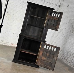 Vintage Spanish Colonial Revival Style Oak Cupboard Hutch Cabinet or Dry Bar