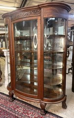 Exceptional American Antique Carved Golden Oak China Curio Cabinet Bookcase 1900