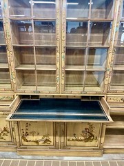 Vintage Union National Chinoiserie China Cabinet, Breakfront Or Bookcase