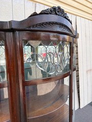 66903 Antique Leaded Glass Oak Bow Front China Cabinet
