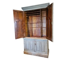 Orig. Paint, 19th c. Scandinavian Raised Panel Office Cabinet Signed/Dated