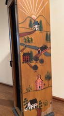 Vintage Rustic Wooden Cabinet Hand Painted with Chicken Wire Mesh Door 25.75″