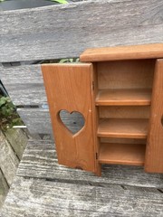 Vintage Wood Wall Mount Cabinet with Heart Cut Outs On Doors Country Farm 🔥