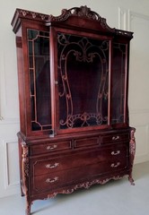 1920s Solid Mahogany Chippendale Antique Traditional Display Cabinet Hutch