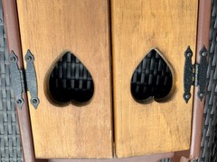 Vintage Wood Wall Mount Cabinet with Heart Cut Outs On Doors Country Farm 27”