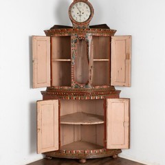 Original Painted Swedish Mora Clock Corner Cabinet, circa 1820-40