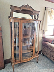 Antique Victorian Art Nouveau triple Curved glass Oak China curio cabinet