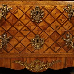 French inlaid commode furniture dresser marble top Louis XV style 20th century