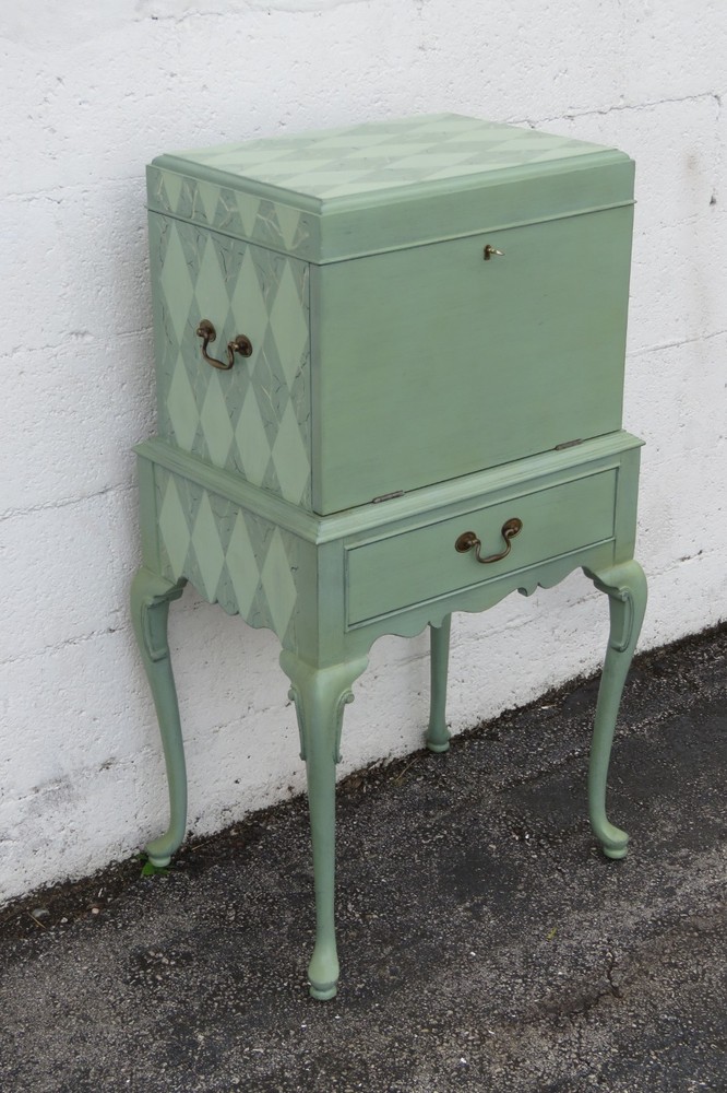 Tall Painted Silver Jewelry Chest Lingerie Cabinet Queen Anne Legs 6237