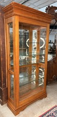 Vintage Oak Curio Cabinet With Side Opening Glass Doors Beaded Time Display Case