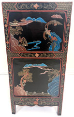 Early 20th-C Chinoiserie Lacquered Hand Painted Cabinet Porcelain Panel Door