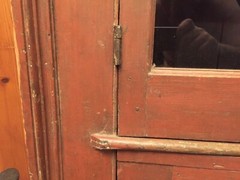 antique country painted cupboard cabinet primitive 1800 pine glass door hutch