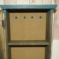 Primitive American Country Display Cupboard Cabinet Blue Paint Wall or FreeStand