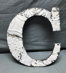 Decorative Salvage Tin Ceiling 16″ Patchwork White Metal VTG Letter C 2023-23B