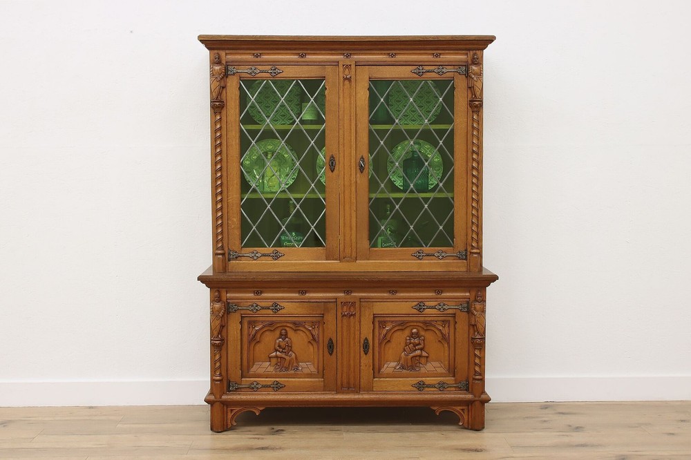 Renaissance Antique Oak Bookcase or Bar Cabinet, Knights #56779