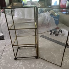 Vtg Miniature Brass & Glass Tabletop 3-Shelf Curio Display Cabinet