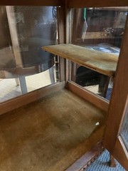 Antique Oak Glass and Stone French Style Vitrine Cabinet with Velvet Interior