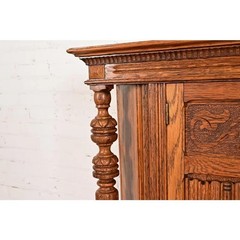 Antique English Jacobean Carved Oak Bar Cabinet, Circa 1920s