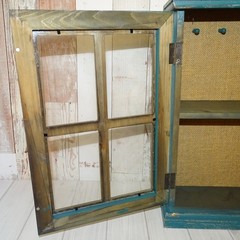 Primitive American Country Display Cupboard Cabinet Blue Paint Wall or FreeStand