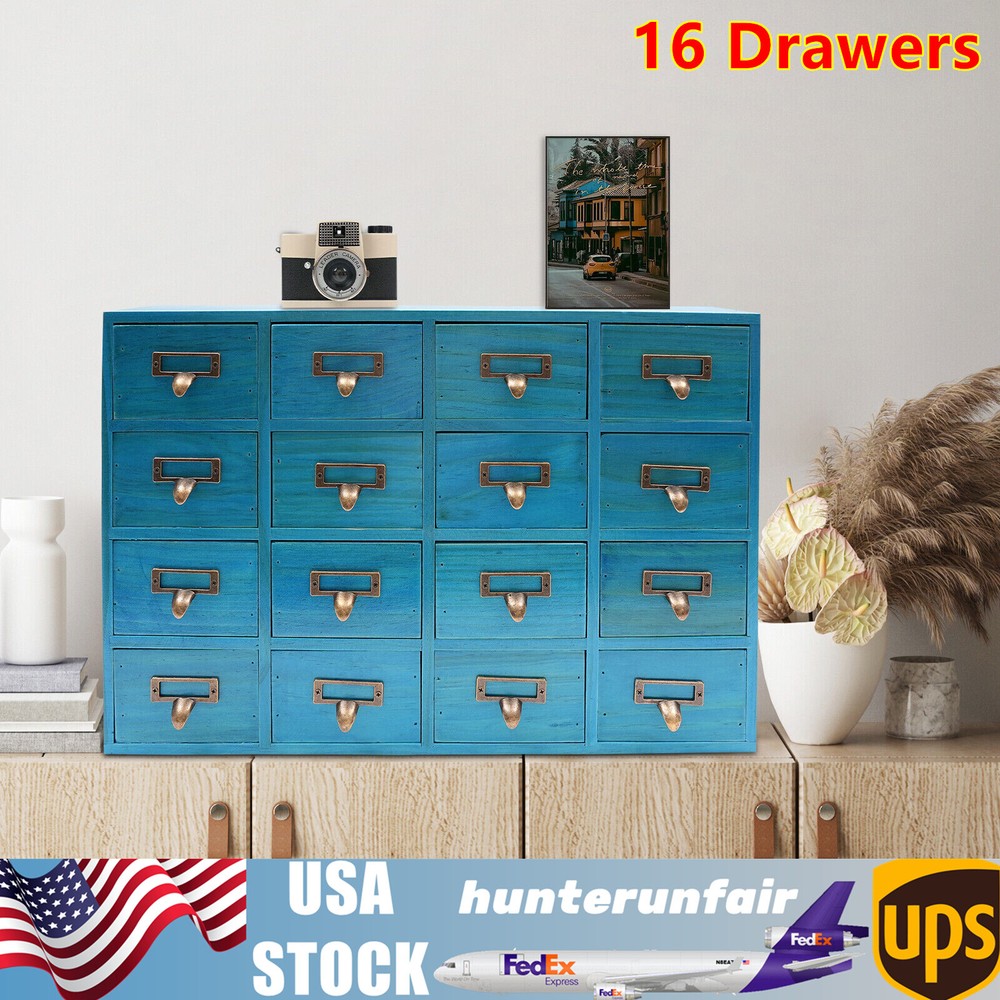 16 Drawers Library Card Catalog Cabinet With Labels Apothecary Cabinet Tabletop