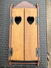 Vintage Wood Wall Mount Cabinet with Heart Cut Outs On Doors Country Farm 27”