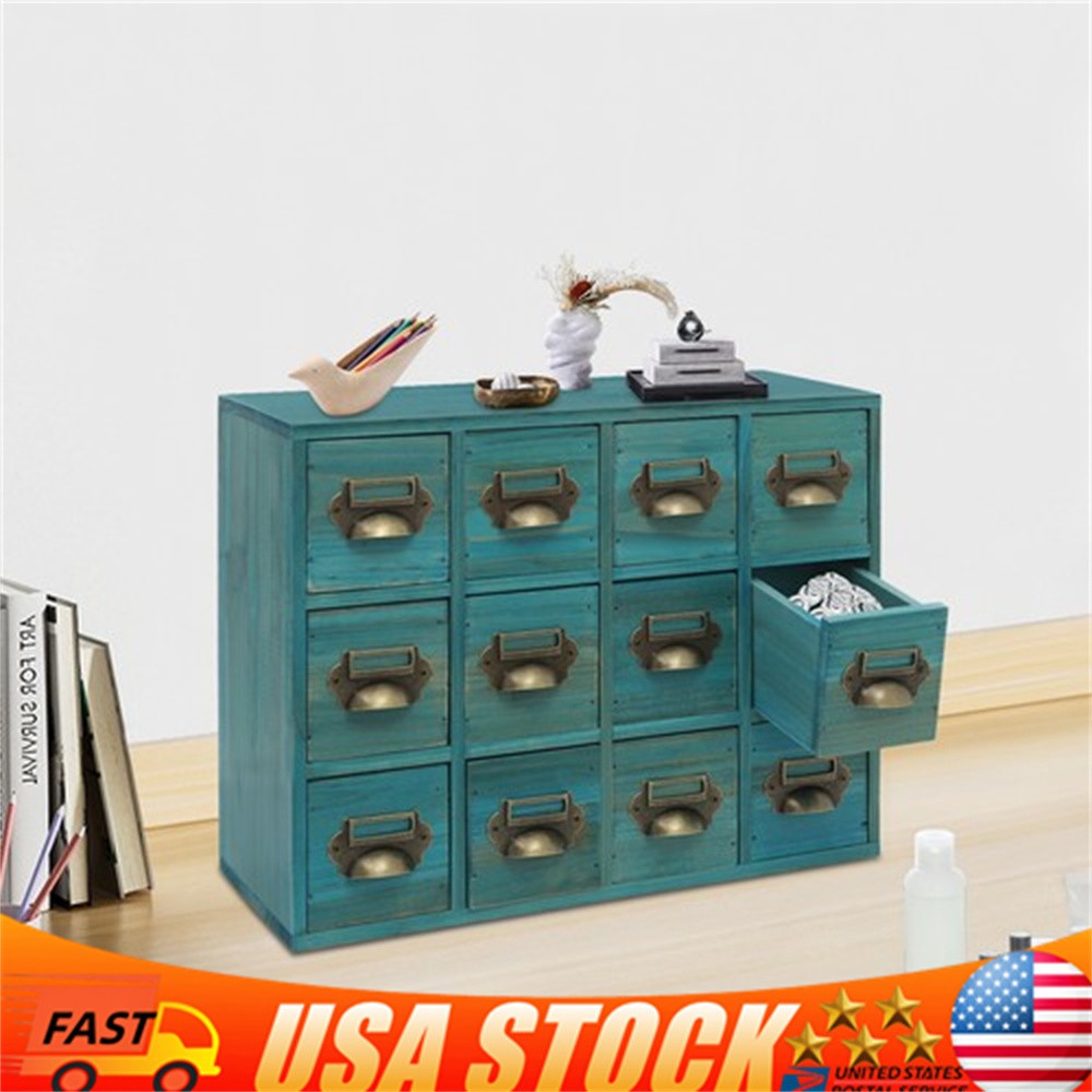 12 Drawers Vintage Tabletop Apothecary Storage Box Library Card Catalog Cabinet