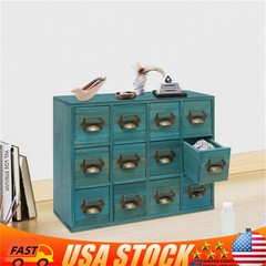 12 Drawers Vintage Tabletop Apothecary Storage Box Library Card Catalog Cabinet