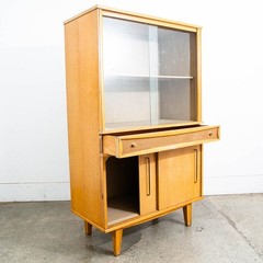 Mid Century Modern China Cabinet Hutch Meier Pohlmann Blonde Glass Doors Vintage