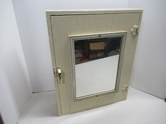 Antique Wood Medicine Cabinet with Cream Chippy Paint Mirror Farmhouse