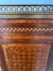 Exquisite Louis XVI-Style Marquetry Cabinet with Brass Gallery and Marble Top