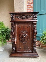 Antique French Cabinet Bar Sideboard Baroque Carved Oak c1880 Bookcase