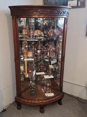 Antique Oak Corner China Cabinet -Curved beveled glass door – R.J. Horner