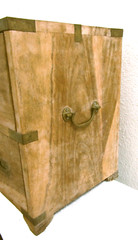 Antique Japanese Four Drawer Heavy Wooden Cabinet with Metal Detail