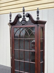 67132 Antique Victorian Mahogany Corner China Cabinet Curio