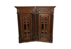 pair Stunning Antique Corner Cabinets Hand Carved Wood right left corner with s