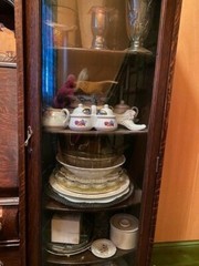 Antique Hutch Cabinet- stained glass