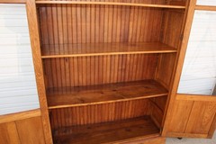 Antique LG 8′ H Oak Raised Panel 2 Dr Display Case Showcase Cabinet Bead Molding