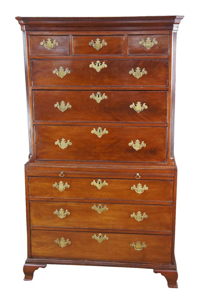 Antique American Chippendale Mahogany Chest on Chest Highboy Dresser 70″