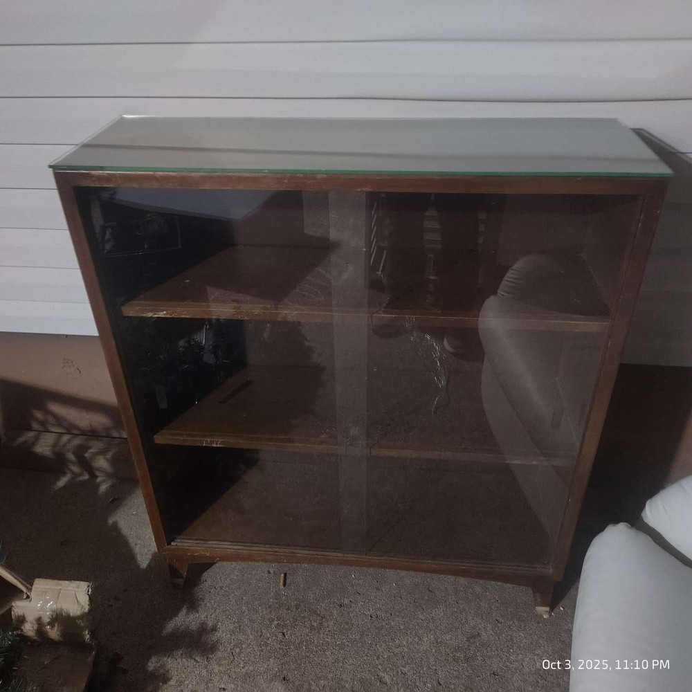 Wood Curio Display Cabinet Glass Sliding Doors 2 Shelves Showcase