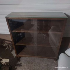 Wood Curio Display Cabinet Glass Sliding Doors 2 Shelves Showcase