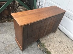 Multi Drawer Antique Oak Store Parts Cabinet 45 In. Wide