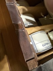 Antique Apothecary Cabinet Wood Multi-Drawer Glass Pulls Medical WITH LABELS