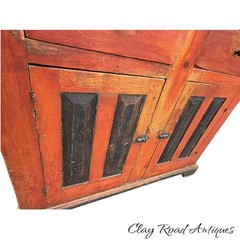 Antique Ohio Step Back dutch cupboard Red paint country farmhouse raised panel