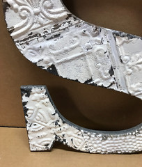 Decorative Salvaged Tin Ceiling 17″ Patchwork Shabby White Letter S Old 617-26B