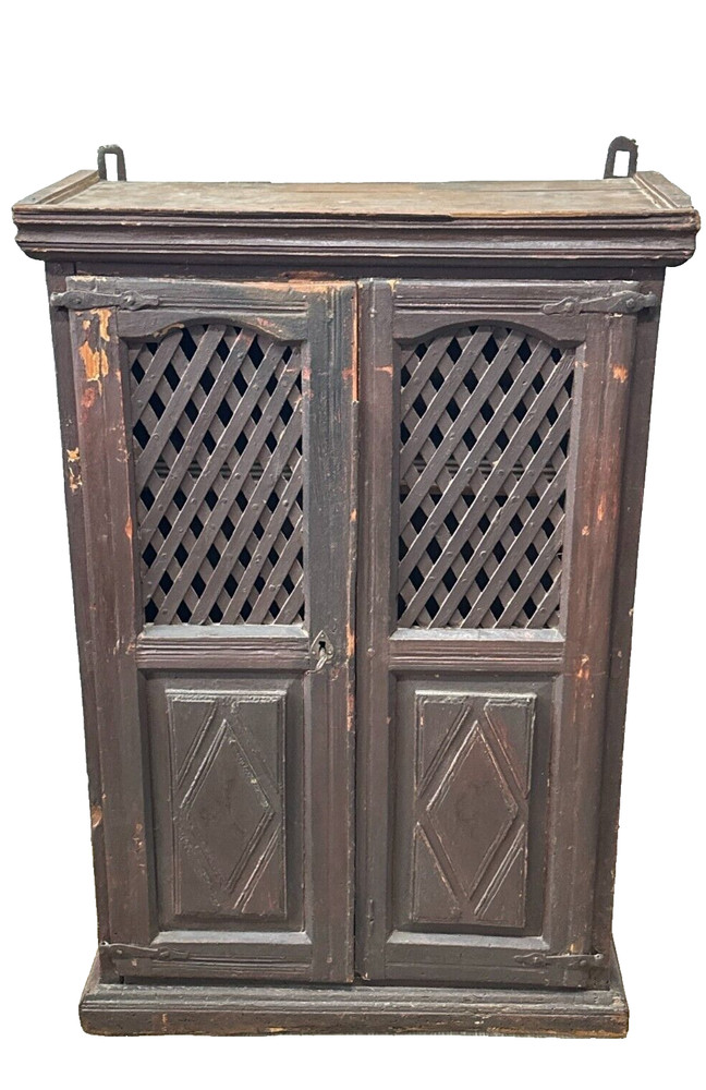 Antique Pilgrim hanging cupboard cabinet old surface 17th livery primitive