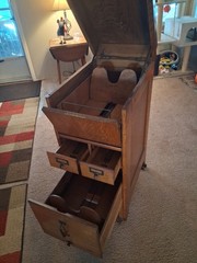 Rare Antique File Cabinet Tilt Open top Index Card drawers Paneled Sides Casters