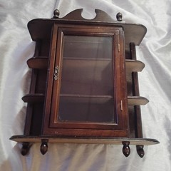 Vintage Curio Wood Cabinet With Glass Door Knick Knack Shelf Trinket Holder