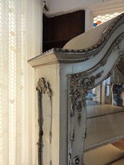 19th Cen Antique White Curio Display Cabinet